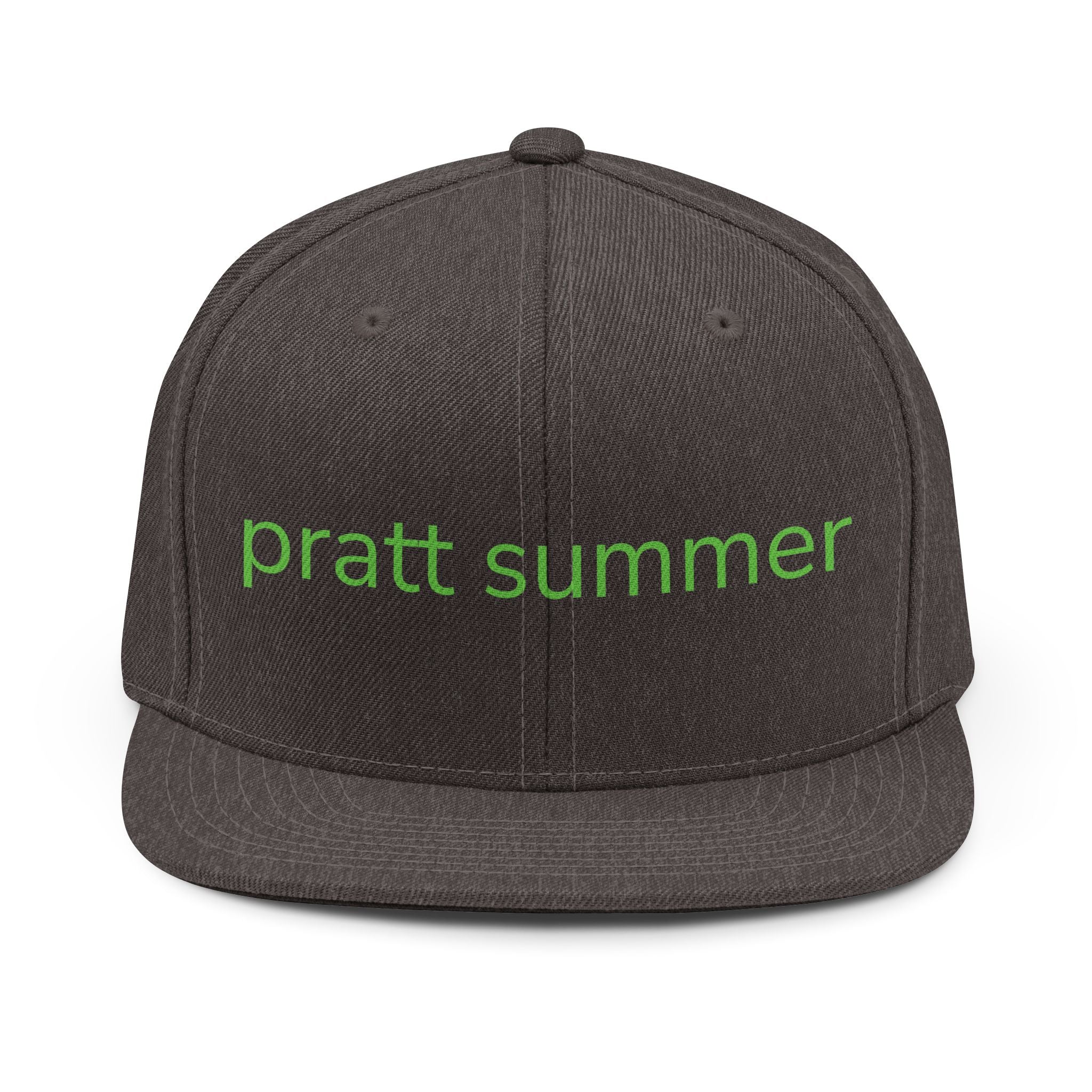 Pratt Summer Snapback Hat — Minimal Green Text Cap