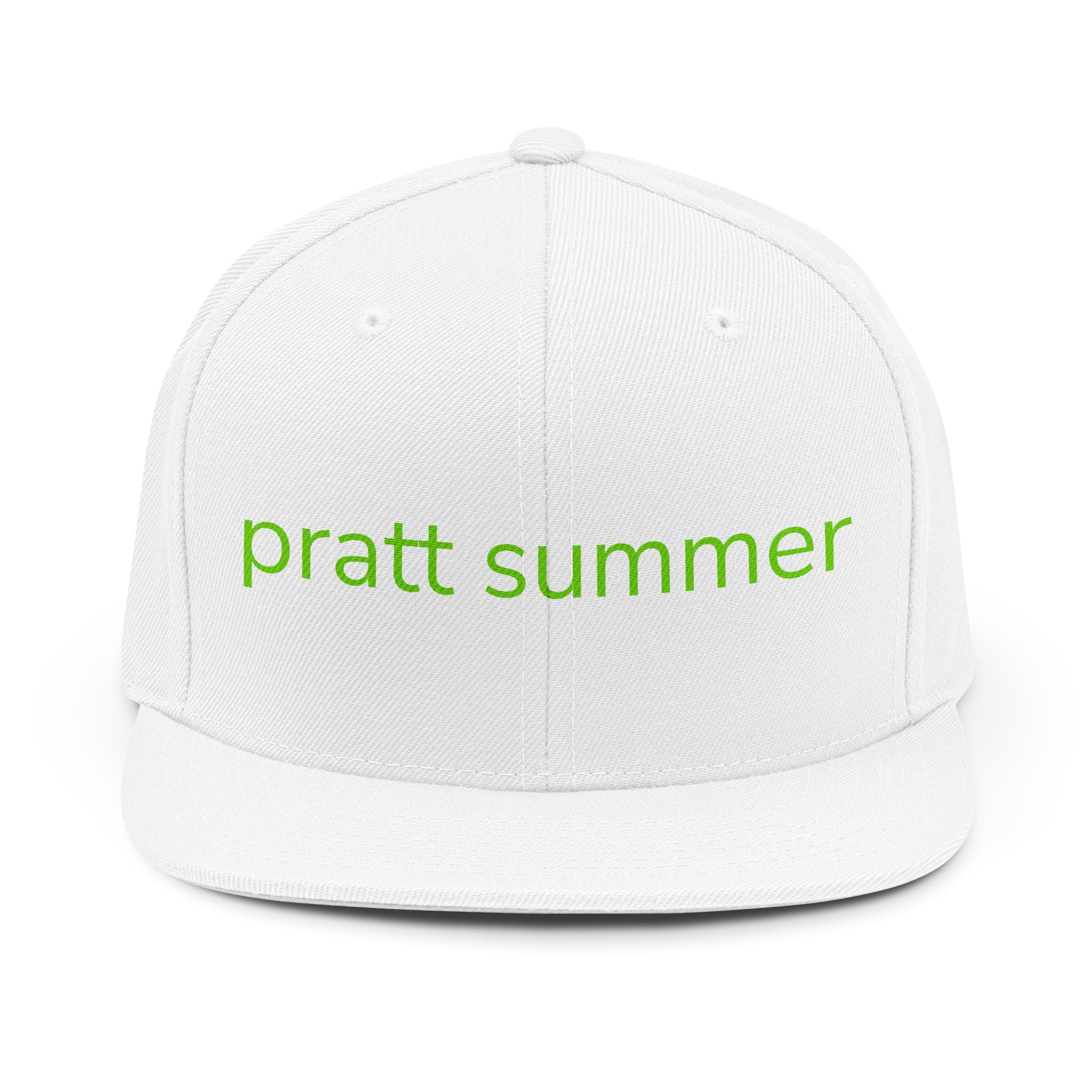 Pratt Summer Snapback Hat — Minimal Green Text Cap