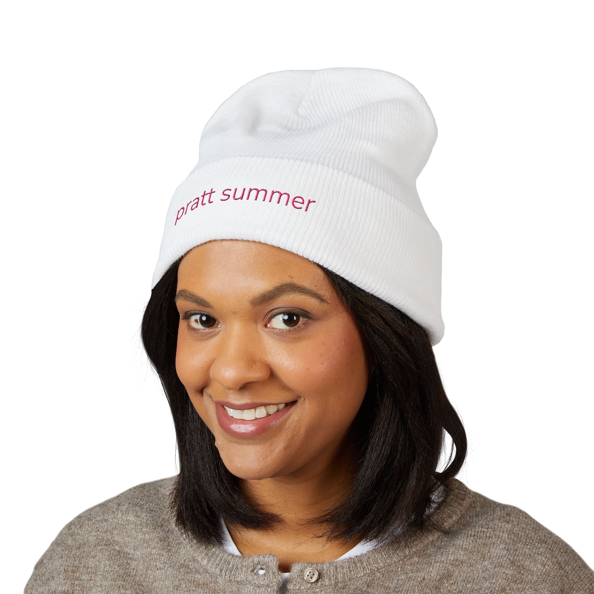 Embroidered 'pratt summer' Classic Cuffed Beanie – Minimal Knit Hat