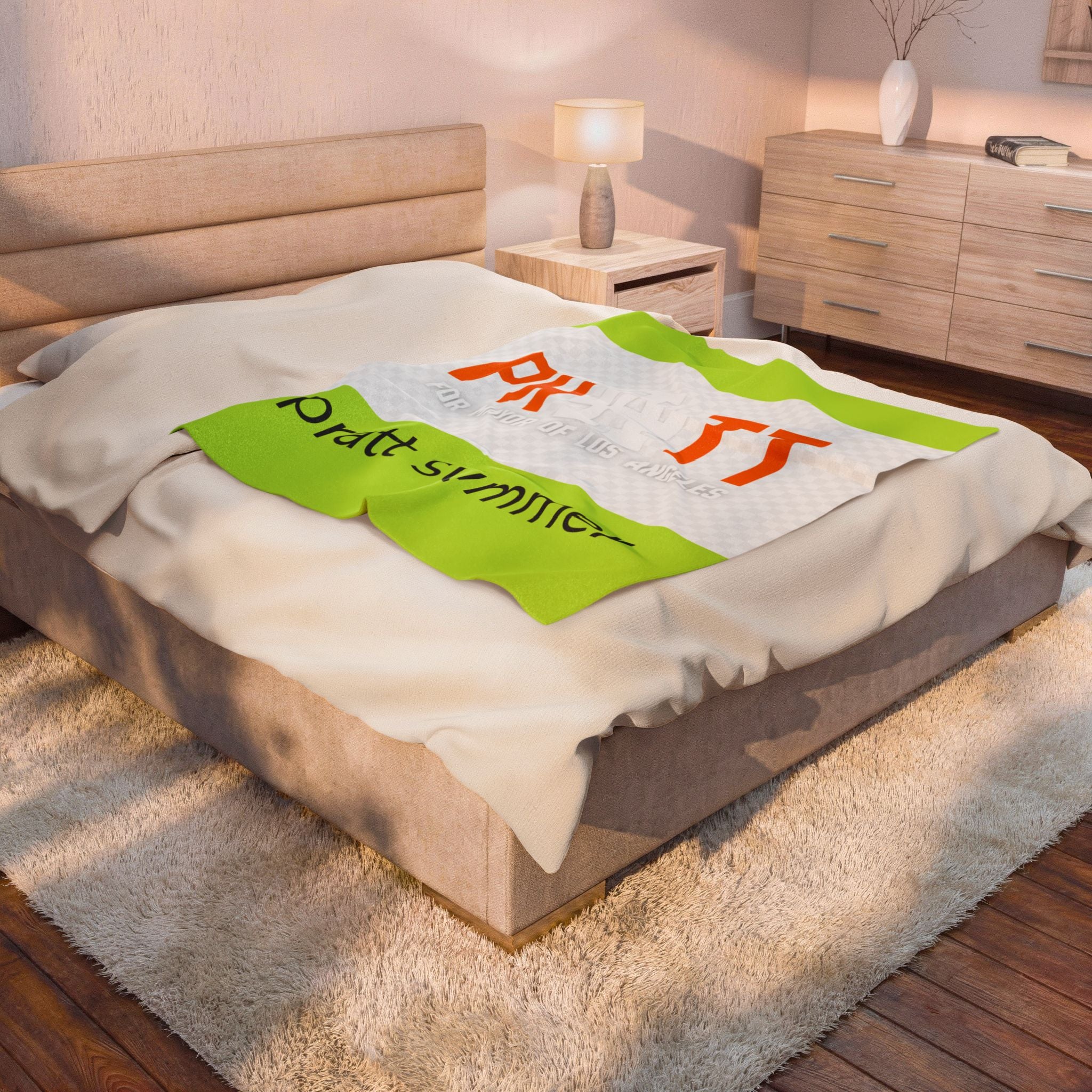 Velveteen Plush Blanket — 'Pratt Summer' Bright Logo Throw for Campus, Dorm & Gift