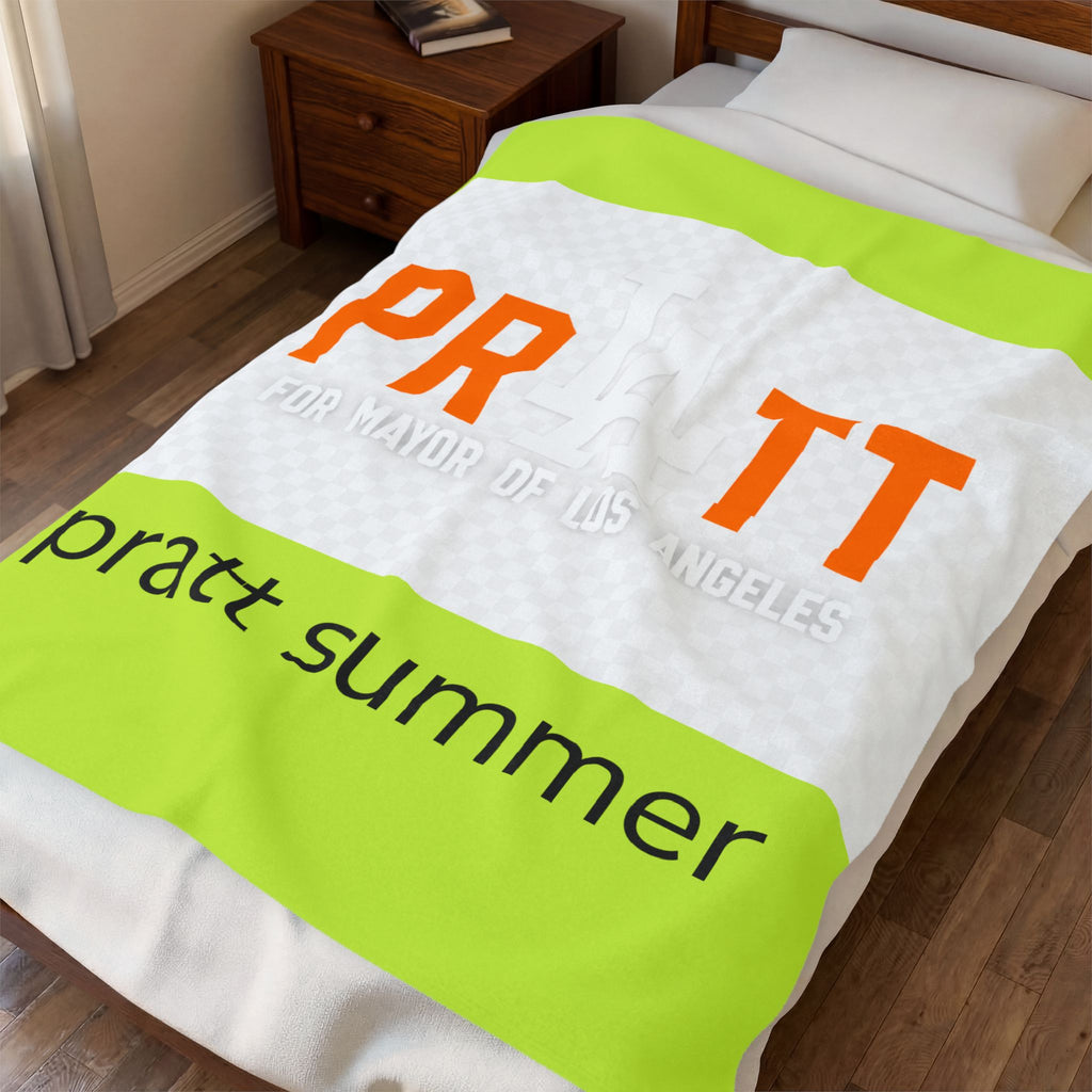 Velveteen Plush Blanket — 'Pratt Summer' Bright Logo Throw for Campus, Dorm & Gift